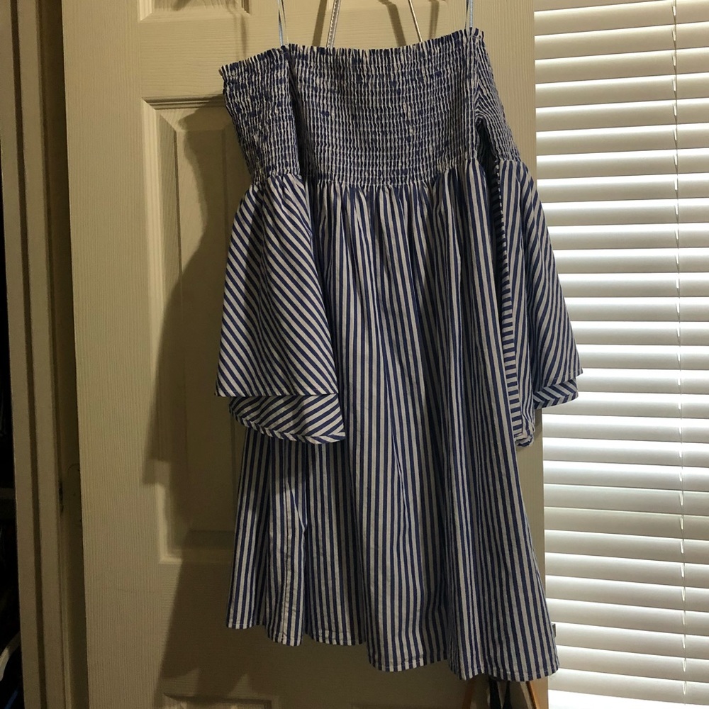 Blue and White Off Shoulder Dress